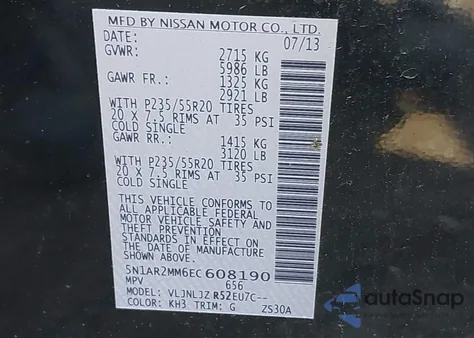 2014 Nissan Pathfinder Platinum z USA, uszkodzony, nr VIN 5N1AR2MM6EC608190